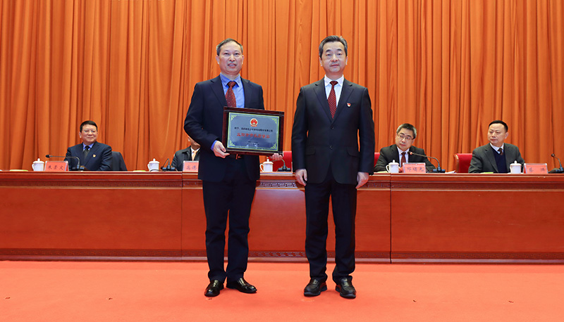 市長(zhǎng)陳競(jìng)先生與桃花江竹材董事長(zhǎng)薛志成合影